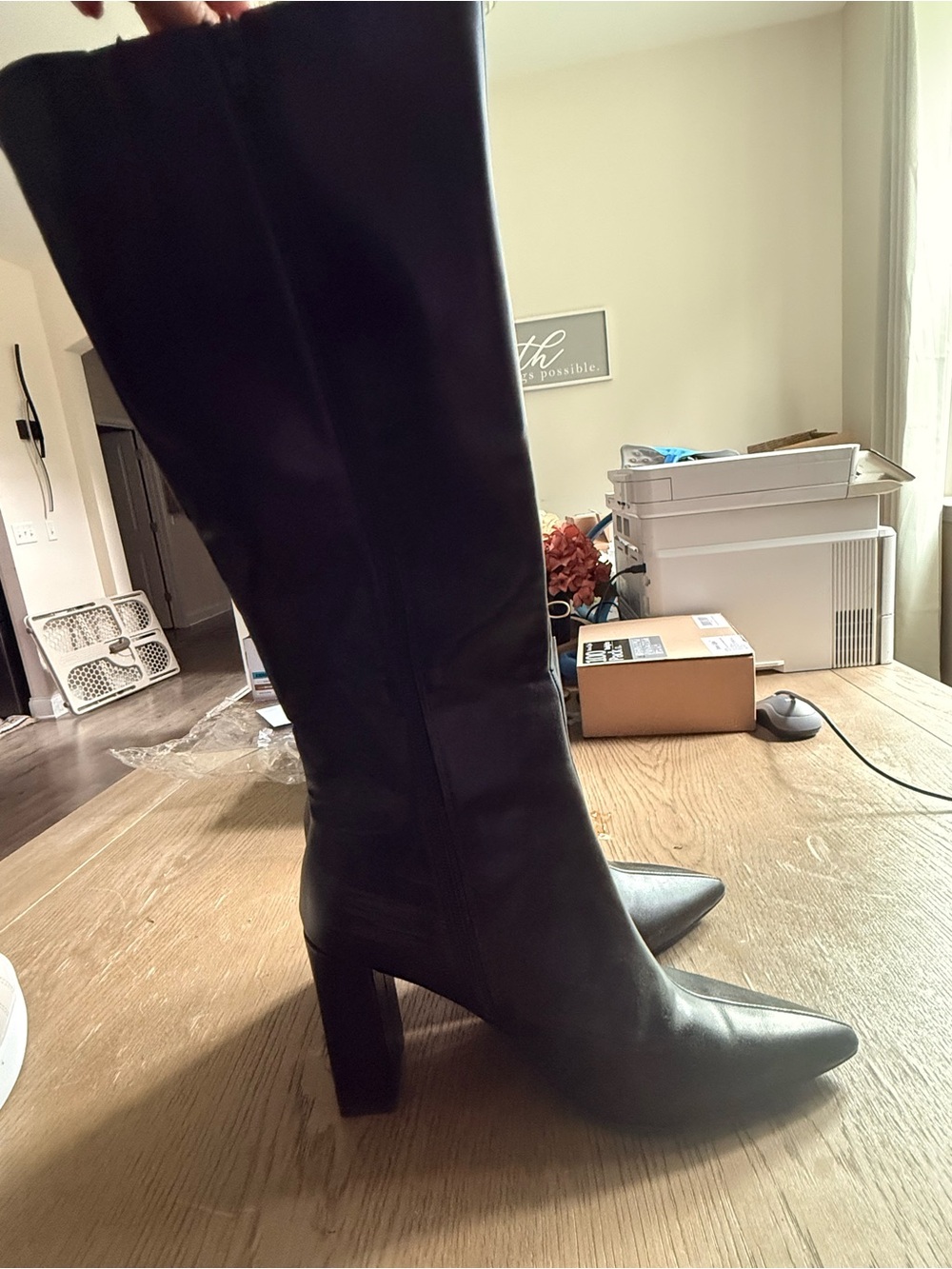 Macy's Black Knee-High Pointed-Toe Block Heel Boots